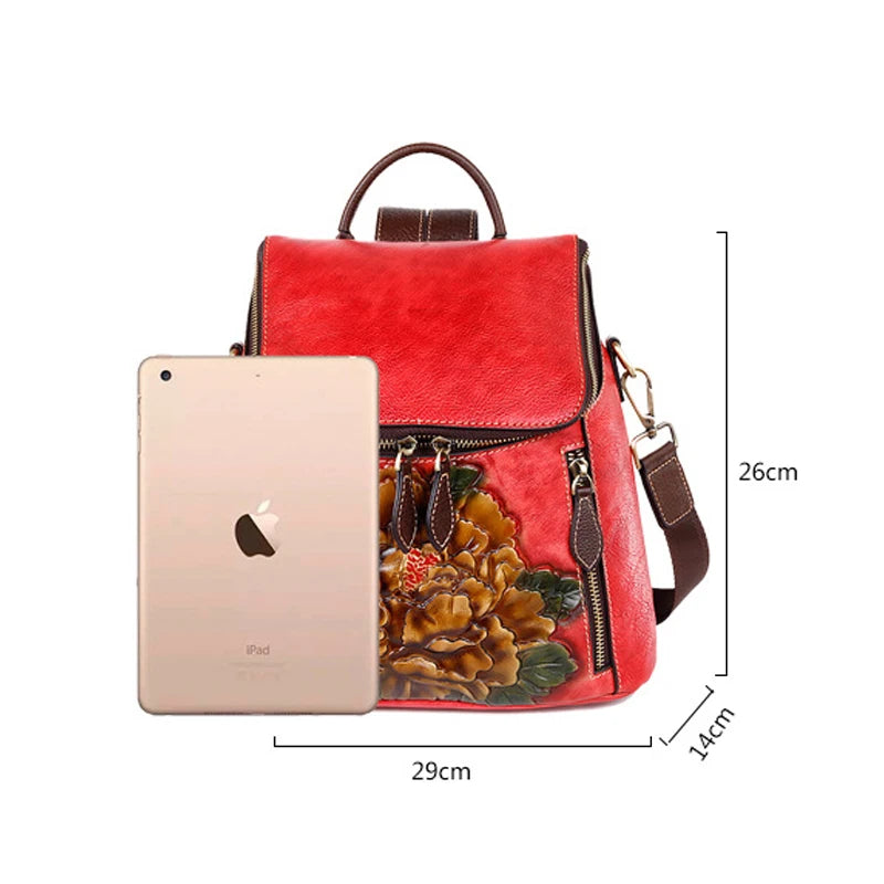 Matilde Vintage Floral Backpack - In Premium Genuine Leather