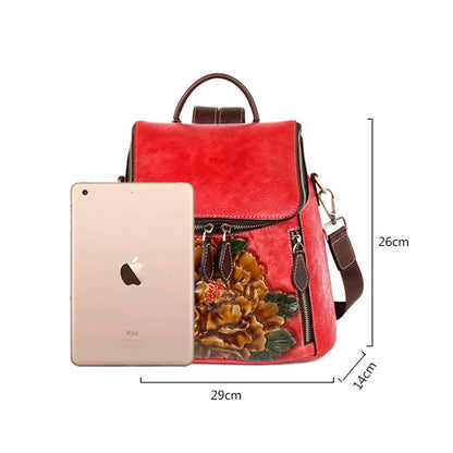 Matilde Vintage Floral Backpack - In Premium Genuine Leather