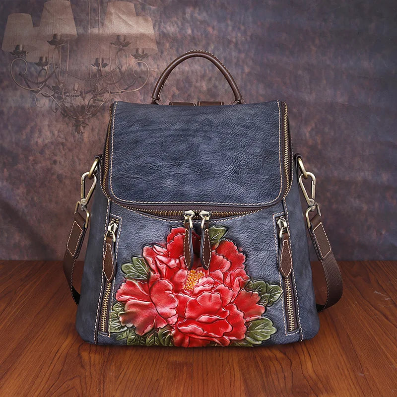 Matilde Vintage Floral Backpack - In Premium Genuine Leather
