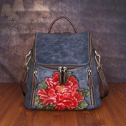 Matilde Vintage Floral Backpack - In Premium Genuine Leather