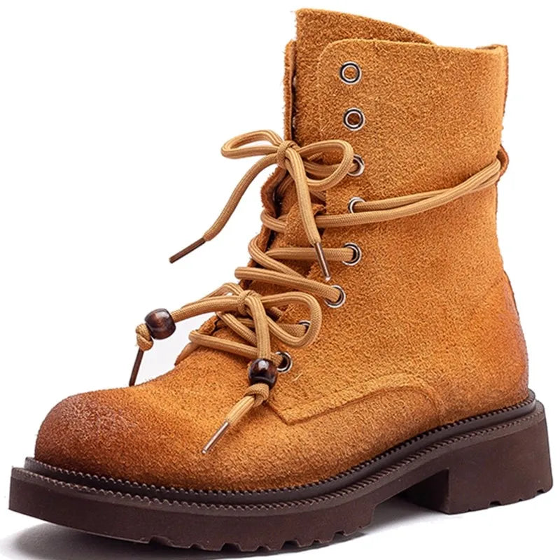 Botas de Couro Femininas Cano Médio Salto Quadrado