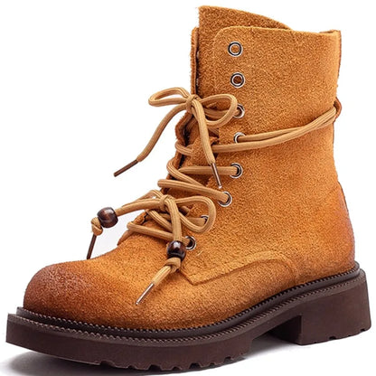 Women's Mid-Calf Leather Boots with Block Heel