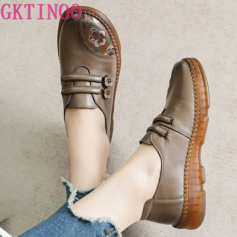 GKTINOO Mocassim Feminino Couro Genuíno Confortável Casual