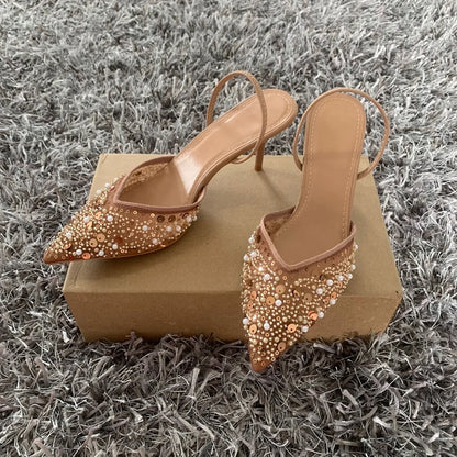 Aurora Crystal - Sapatos Slingback de Cerimónia com Pérolas e Brilhantes