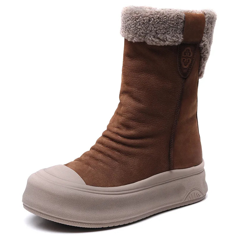 Botas Femininas Inverno Couro Genuíno Lã Plataforma