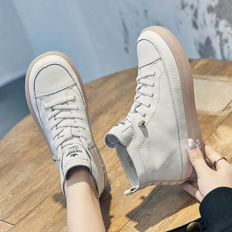 Tênis Feminina Genuíno em Couro Lace Up