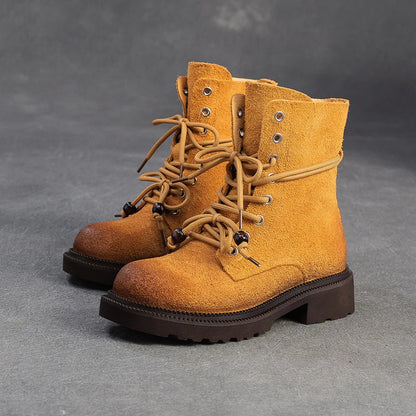 Women's Mid-Calf Leather Boots with Block Heel