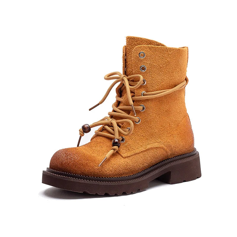Botas de Couro Femininas Cano Médio Salto Quadrado