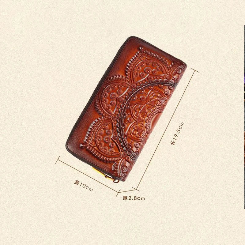 Portefeuille Mei Vintage à motif floral – Fabriqué en cuir véritable de qualité supérieure