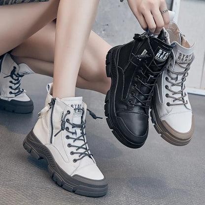 GKTINOO Botas Femininas Couro Genuíno Solado Grosso Estilo